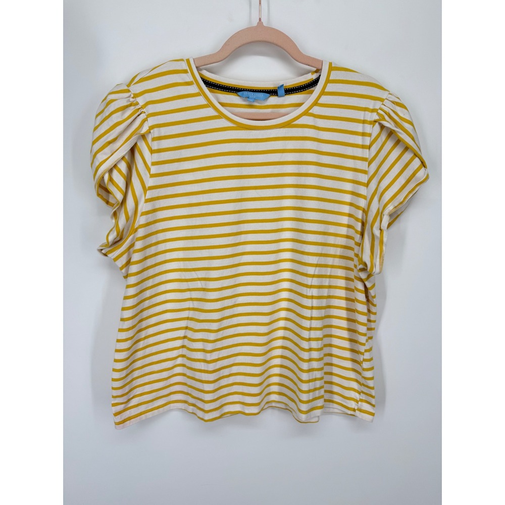 Draper James RSVP T-Shirt Womens XXL Yellow Striped Puff Sleeve Crew Neck Cotton